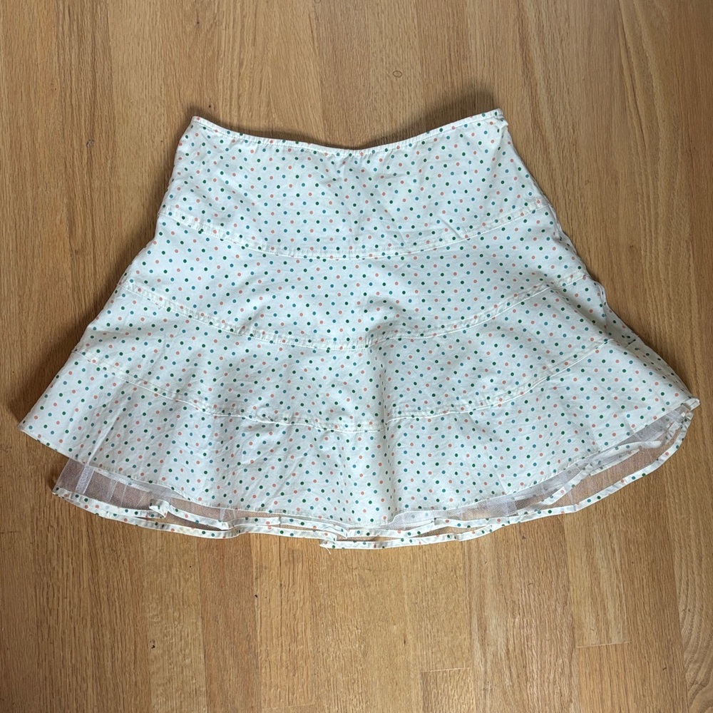 Betsey Johnson White Polka Dot Flared Petticoat Skater Skirt 8